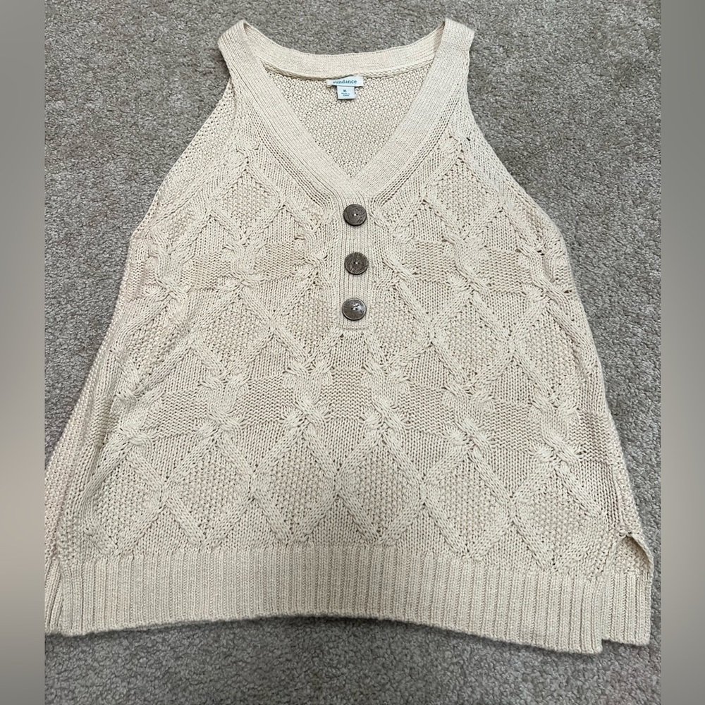 Sundance Neutral Cream Cable Knit Button Accent Sweater Tank XL